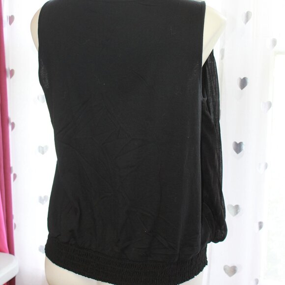 #284 Ann Taylor Loft Black Dressy Bubble Top Size L - Picture 4 of 8